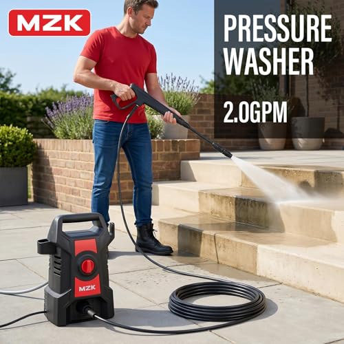 MZK 2026 New Lightweight Pressure Washer, Portable One-Button Start with 4 Adjustable Nozzle & Foam Cannon, Powerful Cleaning Machine for Cars, Patios, Fences & Driveways(Red)