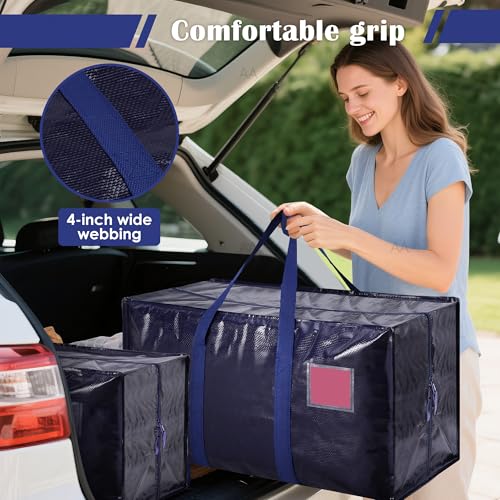 RMOHRO 6 Pack Moving Bags Heavy Duty 210GSM with Full-Open Side Zipper, 93L 220lbs Waterproof Foldable Storage Totes for College Dorm Move-In, Moving Boxes Alternative & Home Organization, Blue