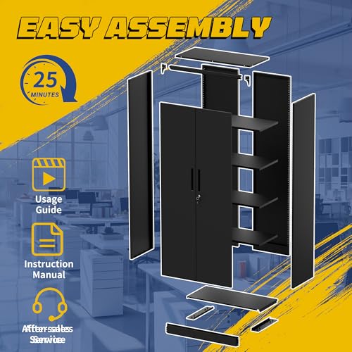 FLIXELIO Metal Storage Cabinet with Adjustable Shelves, 72" Steel Garage Storage Cabinets with Lock and 2 Door, Locking Tool Cabinet Utility Cabinets for Garage, Kitchen, Home Office, School, Shop