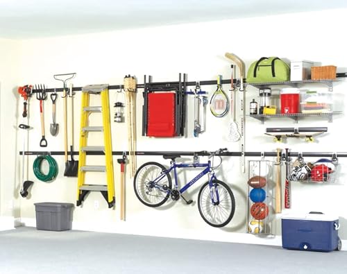 Rubbermaid 20-Piece FastTrack Garage Wall-Mounted Storage Kit 5 Rails and 15 Hooks for Home/House/Tool/Sports/Utility Purposes