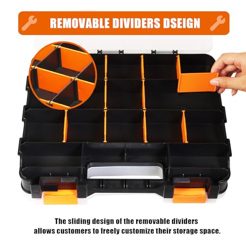 BIG RED AG322R Torin Double Sided Tool and Hardware Storage Box: Portable Small Parts Organizer with Removable Plastic Dividers for Tools, Small Items and Jewelry, Black/Orange