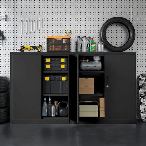 Metal Storage Cabinet 2 Doors - 36" h Locking Cabinets with 2 Adjustable Shelves, Heavy Duty Steel Locker for Garage Home Office, Lockable Storage Cabinet with Keys Black