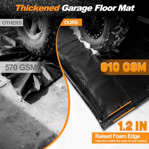 UEAKPIC Garage Floor Mat 7'9" x 18', Heavy Duty 1300D PVC Containment Mat with Floor Squeegee, Waterproof Protection from Snow, Rain and Mud for Cars, Black