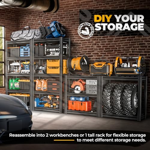 Auto Dynasty 5-Tier Storage Shelves, 72" H Heavy Duty(3000LBS Capacity) Adjustable Garage Shelving, Metal Storage Utility Rack Shelf Unit for Pantry Kitchen Warehouse, 72" H x 35" W x 16" D, Black