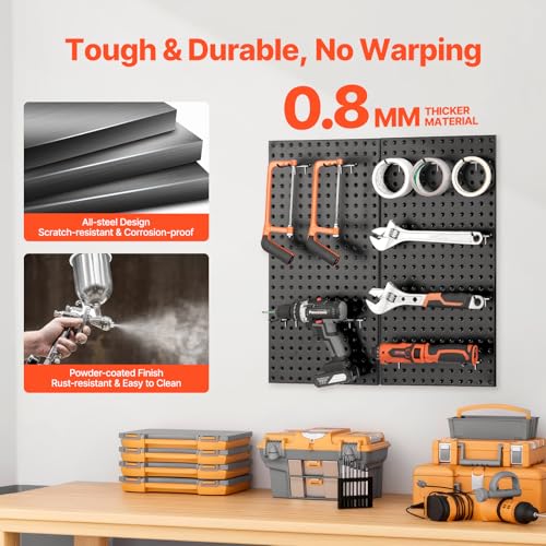 VEVOR Metal Pegboard Panels, 32" x 16" Pegboard, 2 Panels, Heavy Duty Steel Peg Board Wall Organizer, for Living Room Garage Tool Storage Workbench Office Organization Craft Room Kitchen Home, Black