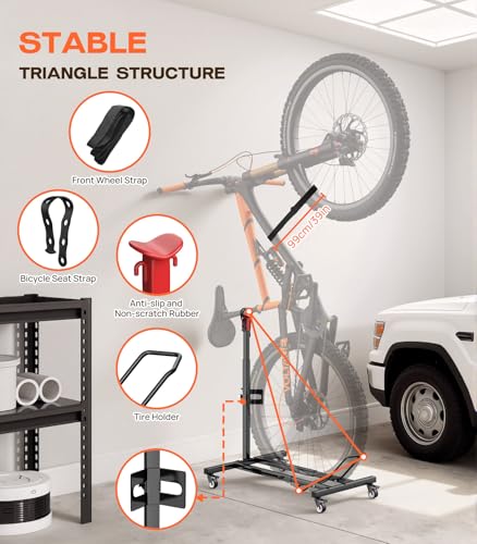Housolution Vertical Bike Stand with Wheels up to 29", Adjustable Height, No Drilling holds up to 80lbs, Freestanding Bicycle Rack for Garage & Apartment, Bike Stand Floor for MTB/Road Bikes