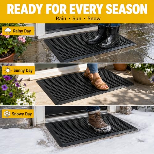 BESEA 4Pack Rubber Floor Mats 24 x 36 Inch – Heavy Duty Outdoor Door Mats with Non-Slip Mesh Design, Weatherproof Garage Floor Mat, Kitchen Floor Mat for Wet or Slippery Areas
