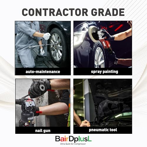 BairDplusL 8 Gallon Ultra Quiet Air Compressor 110V/60Hz 1.5HP 8.8CFM MAX 115PSI Steel Tanks Oil-Free 70dB Noise Level Light & Quiet Portable Air Compressor with Wheels, Auto Repair