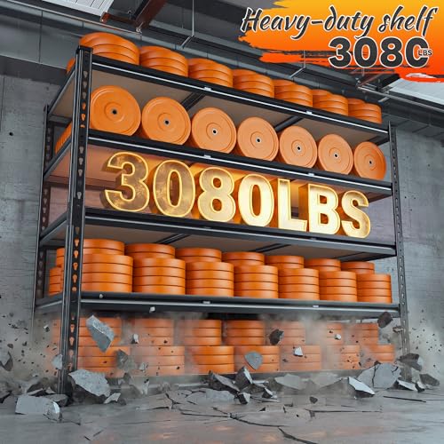 REIBII 48" W Garage Shelving 3080LBS Heavy Duty Storage Shelves 5 Tier Garage Shelves Adjustable Metal Shelving Unit Utility for Basement, Pantry, Warehouse, Commercial, Industrial, 72" H x 24" D