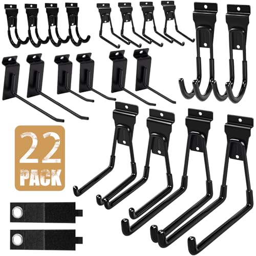 KOFANI Slatwall Accessories, 22 Pack Heavy Duty Steel Slatwall Hooks, Multi-Size Slat Wall Hanging Hooks for Ladders, Bikes, Garage and Garden Tools (ProSlat & Slatwall Panel Compatible)
