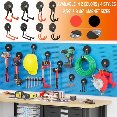 ULIBERMAGNET Upgraded Large Magnetic Hooks,Strong Heavy Duty Magnet Hooks for Power Drill,Broom,Garden Tools,Pegboard,Garage,Workshop,Hardware, 4 Pack Magnet Storage Holder for Hanging(Black)
