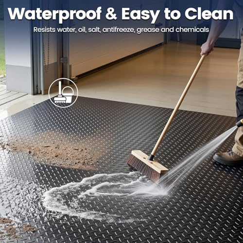 KROAK Containment Mat, Garage Floor Mat 7.5x17ft, Stops Winter Salt Damage & Mess, 2mm Thickest PVC, Heavy Duty Waterproof Shield for Concrete, Easy Clean Cover for SUV, Truck, Car - Black