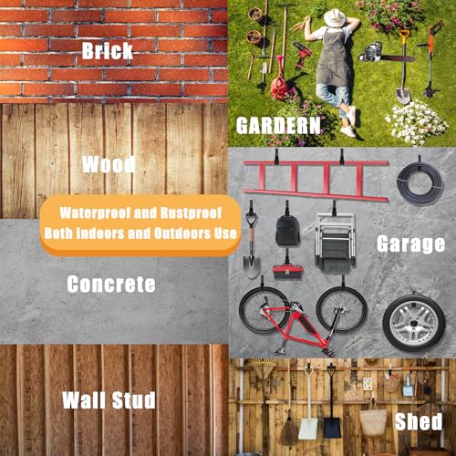 Heavy Duty Utility Hooks for Wall Mount, Garage Wall Hooks, Multi-Use Hose, Bike, Ladder, Chainsaw & Leaf Blower Hanger - 6 Medium (6 M)