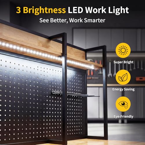 Northsky Workbench with LED Light & Power Strip, 48'' Heavy Duty Garage Work Bench with Storage, Pegboard, USB & Type-C Ports, Tool Table for Workshop, Garage, Studio, Warehouse, 3D Printer Table