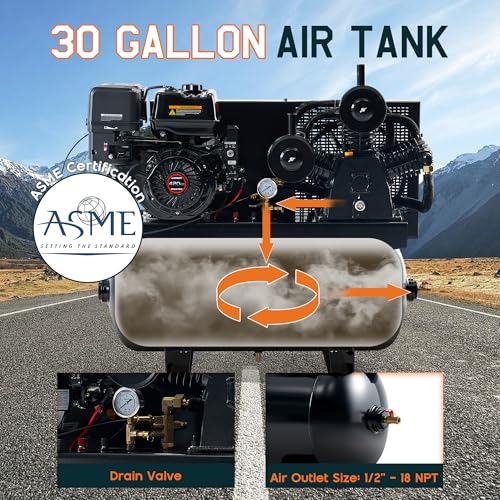 Albott 13HP Gas Air Compressor 30 Gallon Portable Horizontal Tank