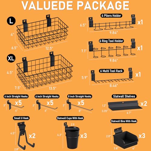 INCLY 30PCS Slatwall Accessories Set with Slatwall Baskets, Slatwall Hooks, Slatwall Shelves, Slatwall Bins, Slatwall Cups, Heavy Duty Slat Wall Accessory for Garage Room Shop Organizing Display