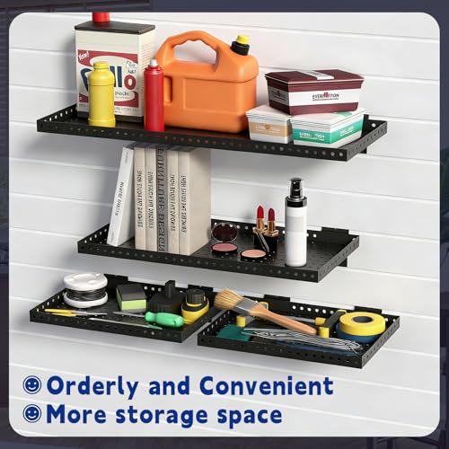 LYYUWE Heavy Duty Slatwall Shelf 24x12Inch, Steel Slatwall Accessories Storage Rack for Garage, Retail, Workshop (4, 24x12Inch)