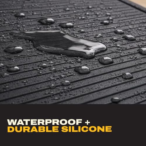 DEWALT Workbench Mat 18x48 in – Heavy Duty 3mm Silicone Work Bench Mat with SAE & Metric Rulers, Oil Heat Chemical Resistant, Non-Slip Grip, Built-in Parts Slots, Workbench Protector Mat, Black