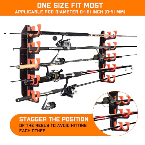 Hikeen Fishing Rod Holders, Fishing Pole Holders for Garage, Wall or Ceiling Mounted Fishing Rod Rack Holds Up to 10 Rods（1 Pack）