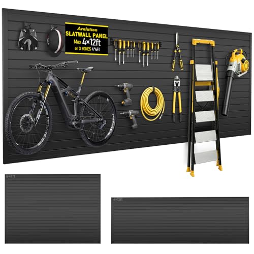 Avalution Slat Wall Paneling,4x12 ft PVC Garage Slat Wall Storage Systems,Black Slatwall PVC Wall Panels Wall Mounted,Heavy Duty Slatwall Panel Garage Storage Organization for Garage Workshop Storage