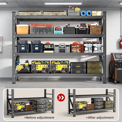 Lionhon Heavy Duty Garage Shelving, 70" W x 23" D x 69" H, 5000 LBS Capacity, 4-Tier Adjustable Metal Storage Shelves, Reinforced Steel Storage Rack for Warehouse, Basement, Workshop