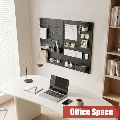 7S garage 4 Pack Metal Pegboard Panels with 50 Hooks, Black Pegboard Wall Organizer, Pegboard Accessories, Heavy Duty Garage Tool Storage System for Workbench, Workshop, Office, Craft Room
