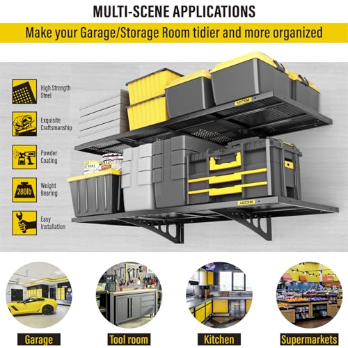 Aecxm 2-Pack 1.64x4ft Adjustable Garage Wall Shelving 560lbs Load Capacity Heavy Duty Wall Mounted Storage Shelf Metal Floating Shelves for Garage(Black)