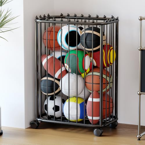 jiedihome Garage Ball Storage Rack, Metal Sports Equipment Organizer, Black