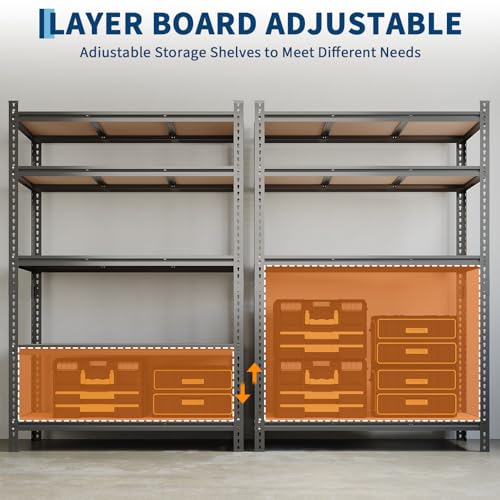 5-Tier Heavy Duty Adjustable Metal Storage Unit, 72" h x 48" w x 24" d, for Garage, Basement, Warehouse, Pantry, Closet, Kitchen, Black