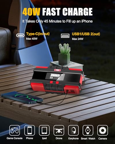 Battery Jumper Starter Portable, 2500A (12V) - Portable Booster Pack with Voltage Detection & Protection for Gas/Diesel (Up to 8.0L/6.5L)