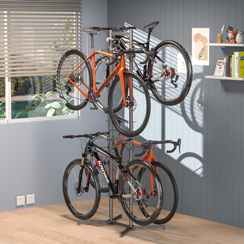 CXWXC 2-/4-Bike Storage Rack with Basket - Bike Rack Garage for Road, Mountain and Hybrid Bike Garage & Home (For 4 bikes)