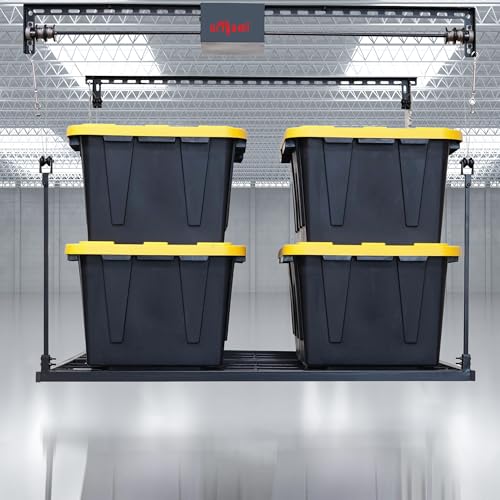 Origami Motorized Garage Ceiling Storage Rack, 52" x 25" Heavy-Duty Overhead Lift System with 250 lbs Capacity for Storing Decorations or Equipment