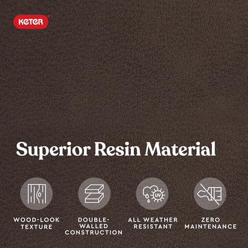 Keter Kentwood 92 Gallon Resin Deck Box-Organization and Storage for Patio Furniture Outdoor Cushions, Throw Pillows, Garden Tools and Pool Floats, Dark Grey