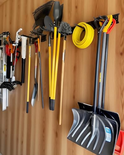PIYILO 64 inches Garage Tool Organizer Wall Mount, Garden Tool Organizer Rack Heavy Duty, Hanging Storage Organization Racks Holder with 10 Hooks, for Lawn Tools, Shovel, Shed