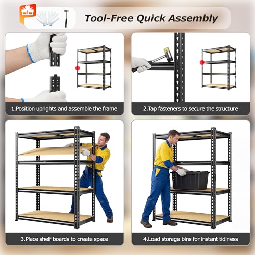 DurayLoly 3000 LBS Heavy Duty Shelving, 4-Tier Metal & Wood Garage Shelving Unit, Adjustable Metal Storage Shelves, 2-Pack Utility Rack Shelf for Basement, Pantry, Kitchen 35.6" W x 60.1" H x 12.1" D