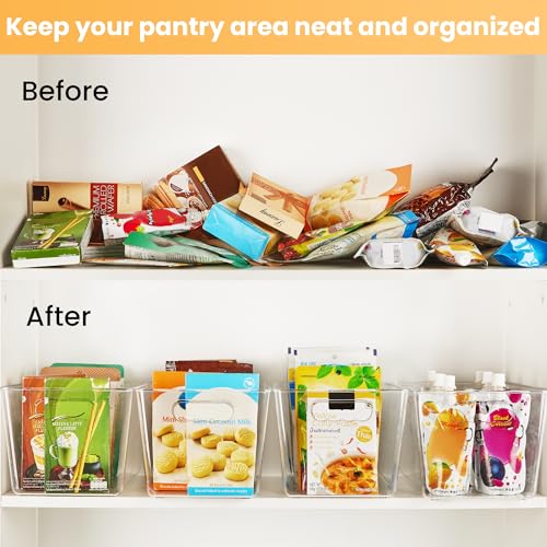 YIHONG 6 Pack Clear Pantry Organizer Bins, Plastic Containers with Handle for Kitchen,Freezer,Cabinet,Closet,Bathroom Under Sink Storage