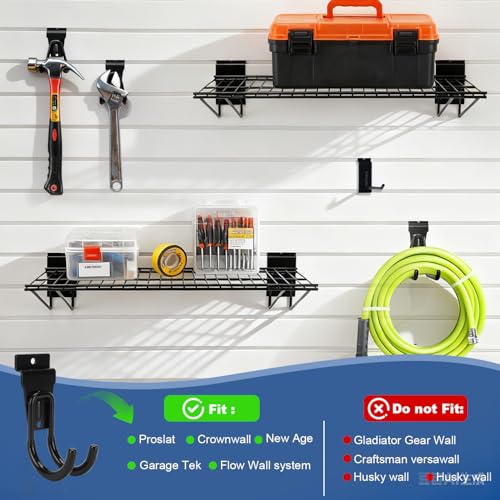 LYYUWE 20PCS Slatwall Accessories Set, Includes 2 Pack Slatwall Wire Shelves (24 inches Width) and 18 Pack Heavy Duty Multisize Slatwall Hooks for Garage Organization, Retail Display (24 Inch)
