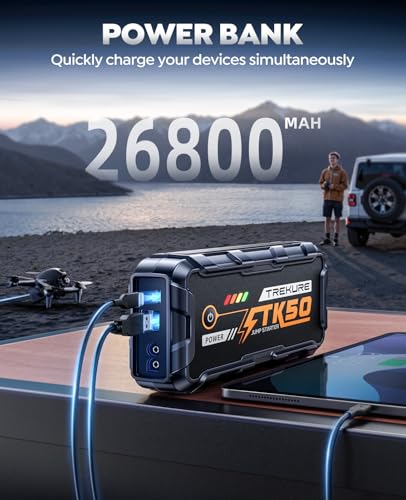 TREKURE Car Battery Jump Starter 8000A 26800mAh, Portable Car Jump Starter for All Gas and 12L Diesel Engines, Power Bank & Battery Jumper, Portable Jump Box Car Battery with Fast Charge, LED Light