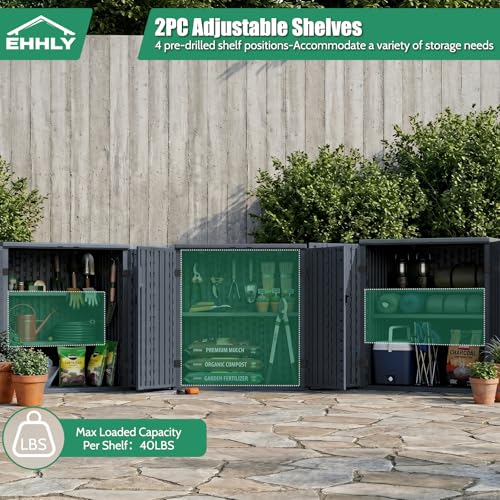 EHHLY Heavy Duty Small Storage Cabinet Outdoor Weatherproof, 14 Cuft Garage Storage Cabinet with 2 Adjustable Shelves, Lockable Kitchen Pantry Closer Organizer, 31Wx23Lx34H, Sage Grey