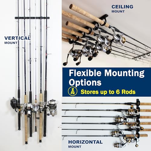 Rush Creek Creations Ceiling Fishing Rod Holder for 6 Rods, Garage Organization and Wall Storage, Horizontal Rack