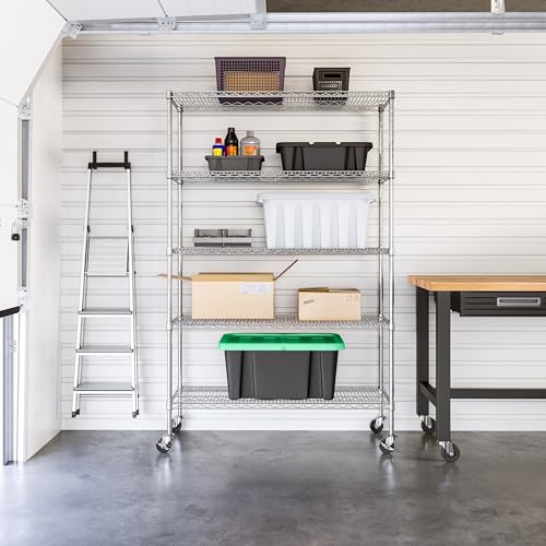 Seville Classics UltraDurable Heavy Duty NSF Solid Steel Wire Rack Storage Unit Organizer for Garage, Warehouse, Office, Restaurant, Classroom, Kitchen, 5-Tier Shelving, 48" W x 18" D