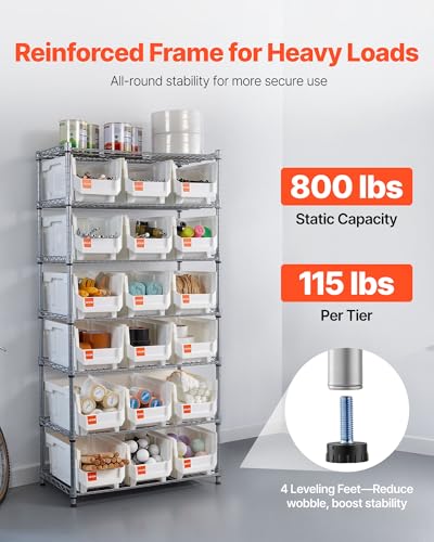 VEVOR 7-Tier Rolling Bin Storage Rack, 18 Organizer Bins, Bin Rack Storage Steel Wire Shelving System with Wheels, Mobile Tool Organizer for Garage, Warehouse, Office, Restaurant, Classroom, Kitchen