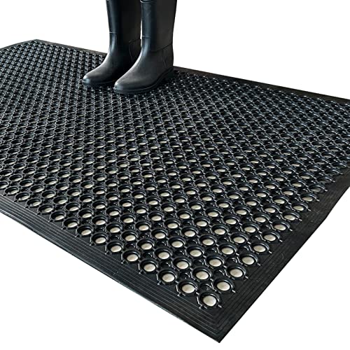 Uniboho Outdoor Rubber Floor Mats Anti Slip Restaurant Commercial Kitchen Rubber Drainage Mat 60 x 35 Heavy Duty Mat for Garage Garden Indoor Outside Industral Pool Entrance Bar Wet Area