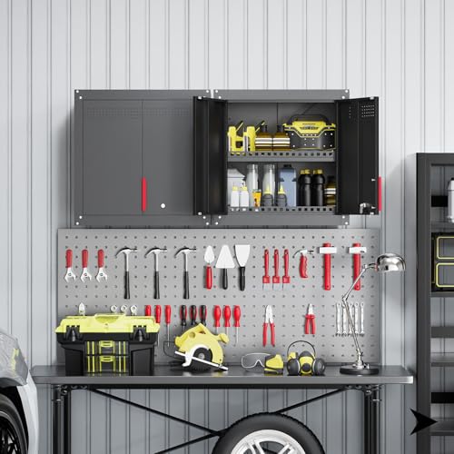 Eltean Metal Wall Cabinet,Wall Mounted Garage Storage Cabinet with Lock and Handle,Garage Wall Cabinet with Adjustable Shelves for Garages, Storage Rooms, Basements