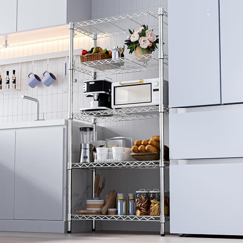 M MZG 1250 lbs Steel Heavy Duty 5-Tier Utility Shelving Unit Steel Organizer Wire Rack for Home,Kitchen,Office,Chrome (13.7" D x 23.6" W x 62.4" H)