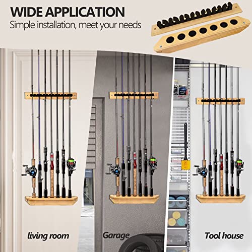 THKFISH Fishing Rod Racks Fishing Rod Holders for Garage Wood Fishing Pole Wall Rack Store 7 Fishing Rod Combos,1 Pair