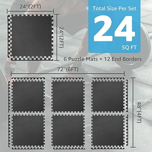Art3d 24 Sq.Ft EVA Puzzle Exercise Mats, 24" x 24" x 1/2" Thick Foam Interlocking Tiles for Gyms, Flooring, Workout, Gym Equipment, Pack of 6
