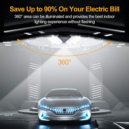 KERNOWO LED Garage Lights, 140W 18500 Lumens Garage Lighting, 6000K Daylight with Deformable Three Panel Ceiling Light Fixture E26/E27 Triple Glow LED Shop Light for Basement Workshop Warehouse