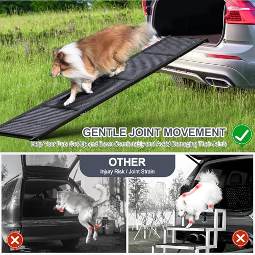 Upgraded Dog Ramp for Car 71" X-Long & 20" Wider Folding Dog Ramps for Large Dogs with Non-Slip Rug Surface Portable Dog Car Ramp for SUV Car & Truck, Outdoor Dog Ramp Up to 270 LBS