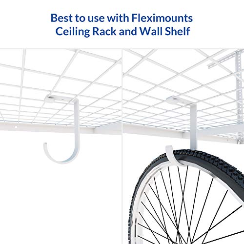 FLEXIMOUNTS 3x6 Overhead Garage Storage Adjustable Ceiling Storage Rack with 4-Pack Add-On Storage Flat Hook Accessory, 72" Length x 36" Width x 40" Height Storage Rack, White